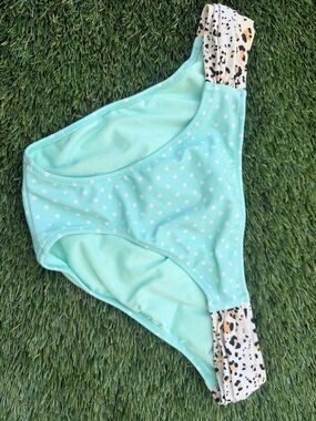 Victoria's Secret Aqua Polka Dot Bikini Bottom with Leopard Trim